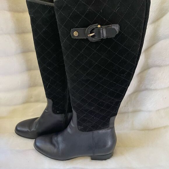 Isaac Mizrahi live black leather riding boots side zipper & top elastic size 9M - Picture 14 of 15